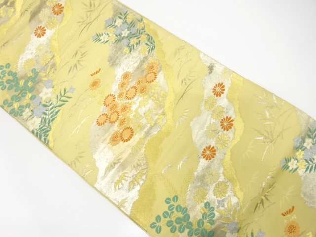 アンティーク　道長取りに菊・秋草模様織り出し袋帯（材料）